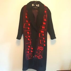 Vintage 1980's Black and Red Musical Notes Acrylic Scarf